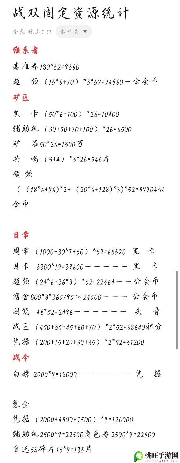 战双帕弥什每年固定资源的大致获取情况